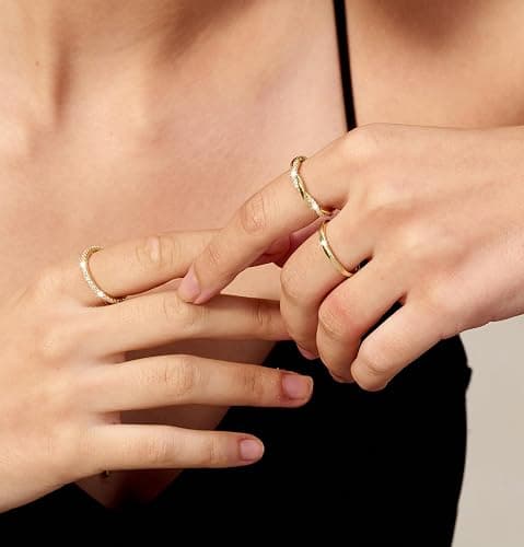 DEARMAY Stackable Gold Plated Rings for Women Non Tarnish, Dainty 14K Gold Diamond Rings Set Thumb Fashion Thin Cubic Zirconia Pack Simple Unique Statement Rings Jewlery 5/6/7/8/9/10 thumbnail 4