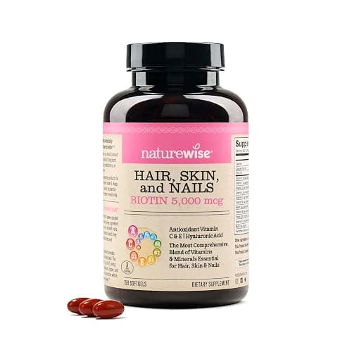 NatureWise Hair Skin and Nails Vitamin, Biotin 5000mcg w/Hyaluronic Acid, Collagen for Women with C, B Complex, D3, A, E, Iron - Non-GMO, Gluten Free - 150 Softgels[50-Day Supply] - Image 1