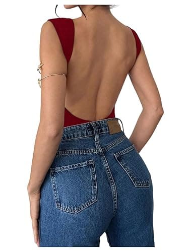Milumia Women Sexy Open Back Tank Top Bodysuit Boat Neck Sleeveless Party Leotards - Image 1