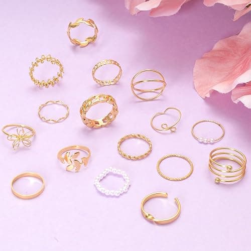 Fumwase Gold Stackable Rings Set for Women Pearl Knuckle Rings Open Stacking Knuckle Ring Jewelry Perfect for Stacking Layering thumbnail 3