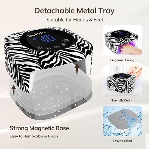 Lavinda UV Light for Gel Nails 54W UV Nail Lamp Cordless Rechargeable Nail Light with 4 Timer, 2X Faster Nail Polish Curing Lamp Nail Dryer for Salon Use-Zebra Pattern thumbnail 4