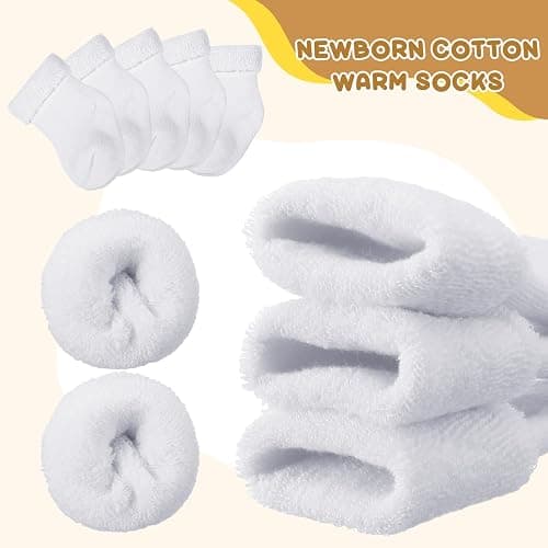 Twistover 10 Pairs Preemie Baby Terry Cotton Turn Cuff Socks for Newborn Girls Boys - Nicu thumbnail 4