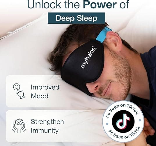 MyHalos® Sleep Mask – 3D Blackout Eye Mask for Women & Men, Side Sleepers, Zero Pressure Memory Foam Eyelash Friendly, Breathable,Award-Winning Sleep Aid for Travel (Black, 1 Count (Pack of 1) thumbnail 4