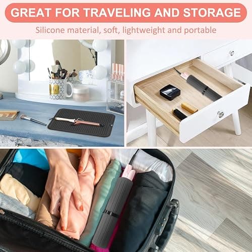 Quccefods Large Heat Resistant Silicone Mat for Hair Tools: Curling Iron, Flat Iron, Hair Straightener - Portable Hair Styling Pad Cover thumbnail 7