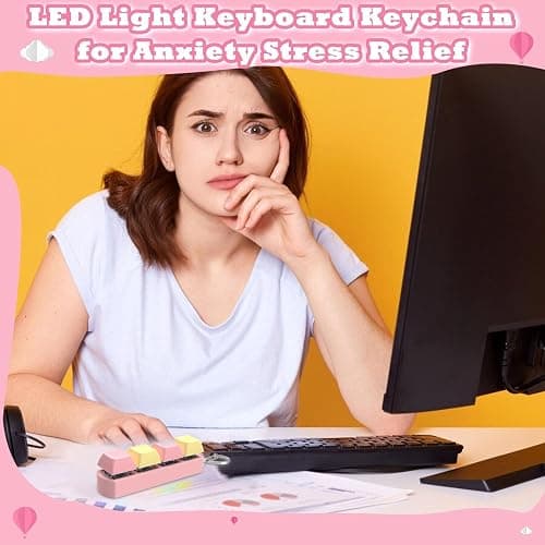Keyboard Fidget, Keyboard Fidget Toy, 4 Button Fidget Keyboard Keychain Without Lights, Stress Relief Keyboard Clicker Fidget Decompression Gift for Adults Boys Girls (E) thumbnail 5