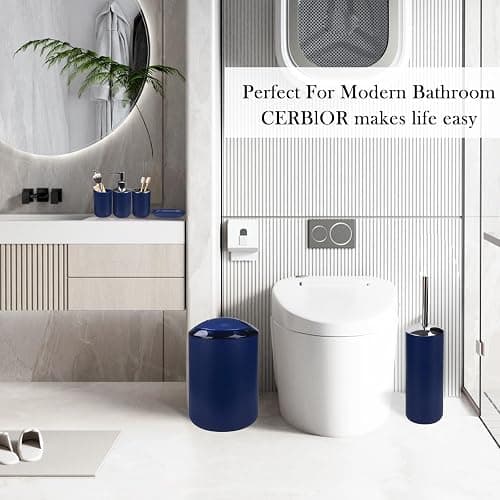 CERBIOR Bathroom Accessories Set 6 Piece Bath Ensemble Includes Soap Dispenser, Toothbrush Holder, Toothbrush Cup, Soap Dish for Decorative Countertop and Housewarming Gift (Royal blue-6pcs) thumbnail 8