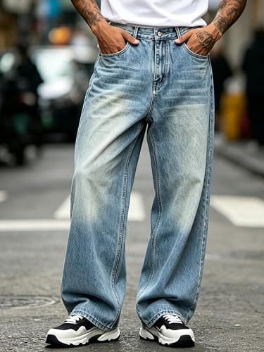 Mens Straight Leg Jeans Y2k Baggy Skater Jeans Joggers Vintage Denim Pants for Men thumbnail 5
