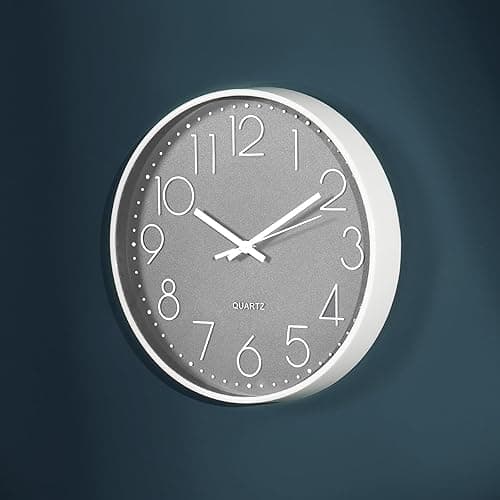 OHS Silent Wall Clock Non Ticking Wall Clock for Bedroom Large Wall Clock Kitchen Living Room Office, Round Modern Decorative Home Décor Readable Numbers Quartz, Grey - Charcoal Grey - H: 29cm, W: 29cm, D: 4.5cm thumbnail 6