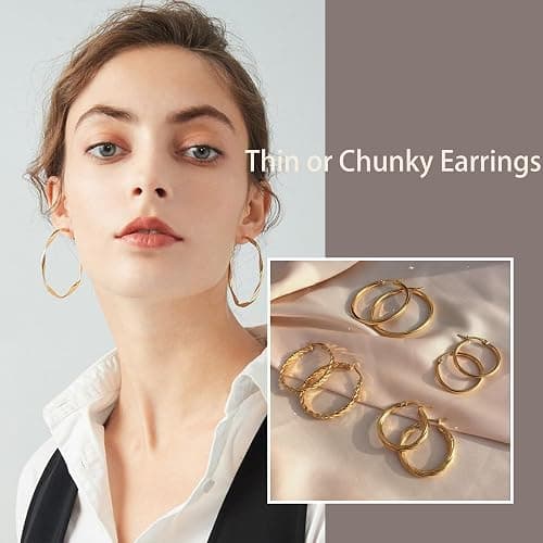 46 Pairs Gold Hoop Earrings Set for Women, Fashion Hypoallergenic Chunky Twisted Pearl Stud Earrings Multipack, Small Big Hoops Earring Packs Trendy for Christmas Birthday Party Jewelry Gift thumbnail 2