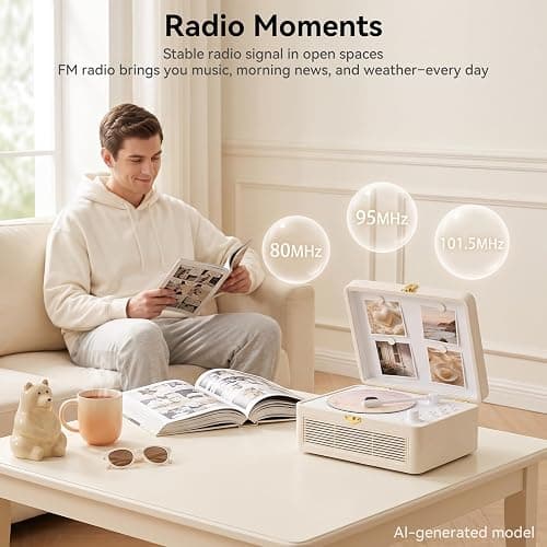 Kegaudio Radio mit CD Player Tragbar mit Bluetooth Retro-Design Weiß | Tragbarer CD-Player mit Lautsprecher, Fernbedienung Unterstützt USB/AUX-Wiedergabe Kopfhöreranschluss thumbnail 5