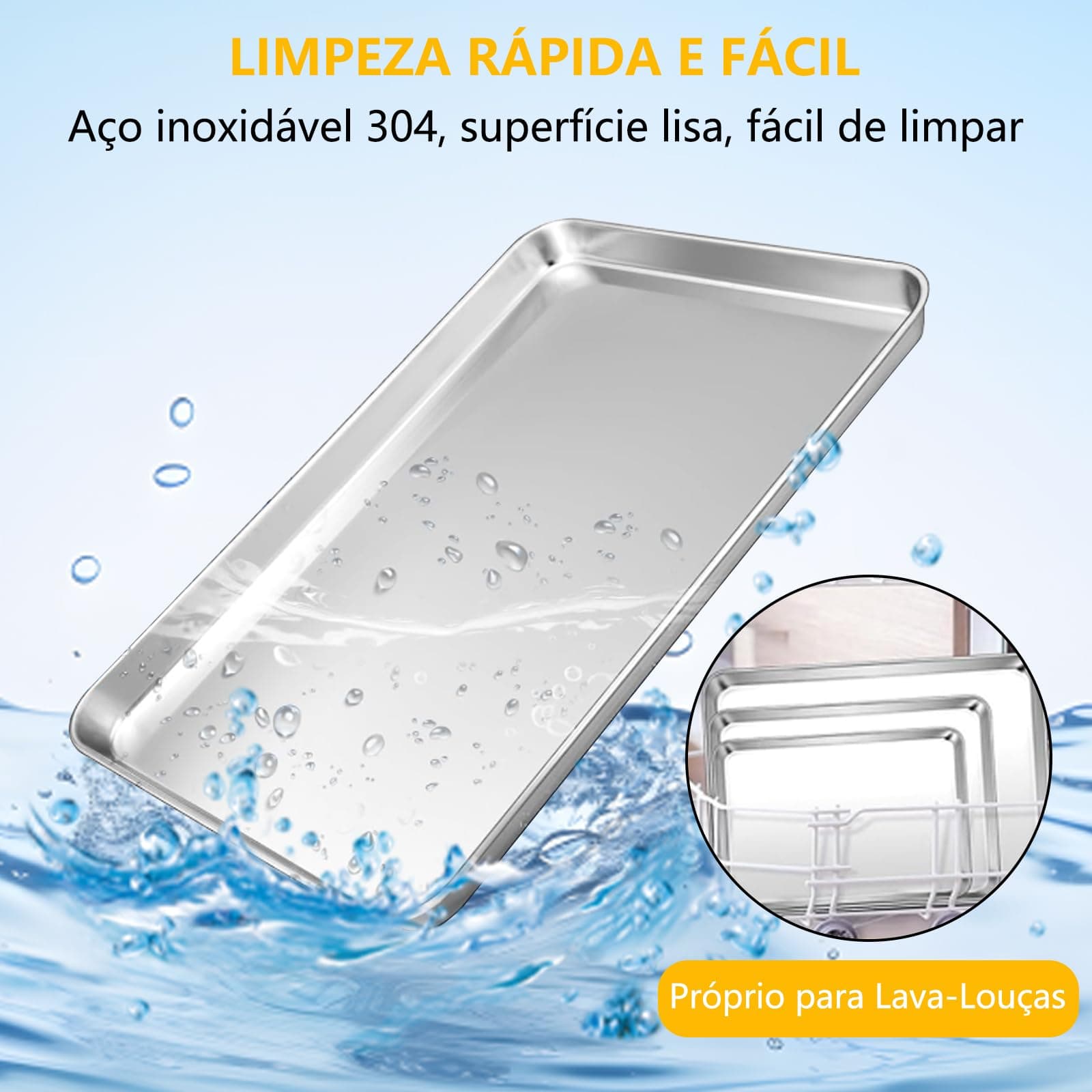 Kit 4 Fôrmas para Assar, Assadeira de 304Aço Inoxidável, Fôrma para Biscoitos, Não Tóxica e Saudável, Livre de Ferrugem e Fácil de Limpar - Lavável na Lava-Louças thumbnail 5