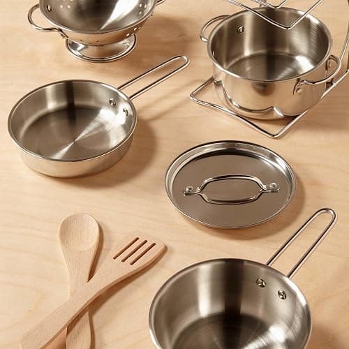 Melissa & Doug Stainless Steel Pots & Pans, 8 Piece Play Kitchen Set, Premium Play Kitchen Accessories & Cooking Utensils, Preschool Toys for Kids 3+ thumbnail 9