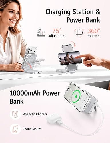RORRY Auradock iPhone Charging Station 3 in 1 for Apple,10000mAh Power Bank | 30W Wireless Magnetic Fast Charging Station for iPhone/Apple Watch/AirPods with Detachable Magnetic Portable Magsafe Charger thumbnail 3