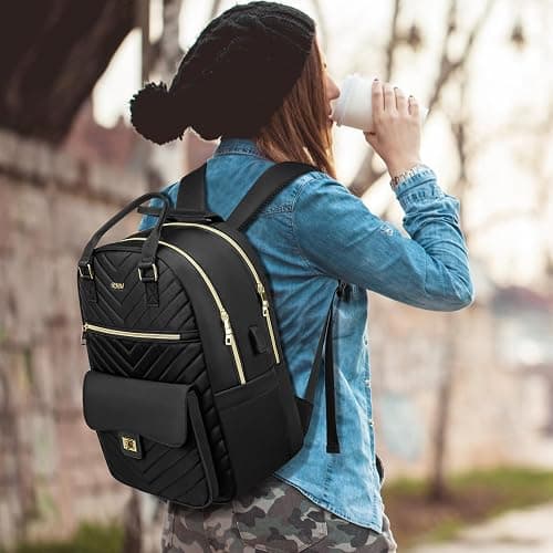 RJEU School Backpack Aesthetic for Teen Girls,Laptop Bag Bookbag with USB Port for Women College Student,Mochilas de Mujer,Black thumbnail 2