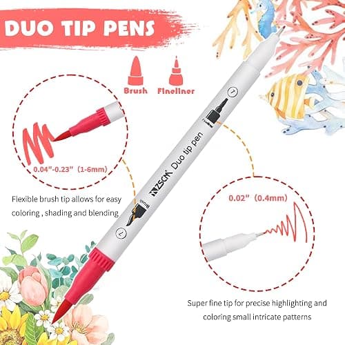 ZSCM Art Duo Tip Brush Markers Set, 60 Colors Fine Brush Tip Artist Drawing Pens Set with Coloring Book, for Adult Sketching Journal Planner School Supplies Gifts thumbnail 4
