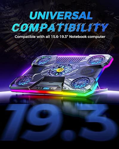 ChillCore Laptop Cooling Pad, RGB Laptop Fan Cooling Pad 9 Fans for 15.6-19.3 Inch Laptops, Gaming Laptop Cooler with 8 Height Stands, 2 USB Ports - A21 Pattern thumbnail 5