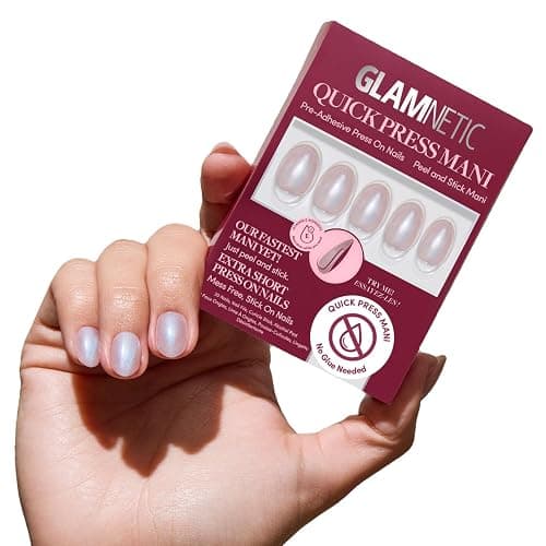 Glamnetic Quick Press Mani - No Glue Press On Nails, Just Peel and Stick, Oval Extra Short Nails, Mess Free, Salon Quality Stick On Nails, Nude Glazed | in 15 Sizes - 30 Nail Kit - Image 1