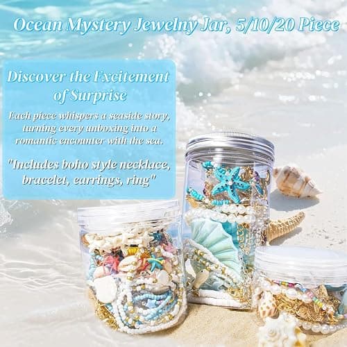 RRCJXLQDSF Ocean Mystery Jewelry Jar, Boho Style Surprise Box Mystery Jars Full of Jewelry (Necklace, Bracelets, Earrings, Rings) Romance From The Ocean Accessories for Women (10 Random Pieces) thumbnail 3