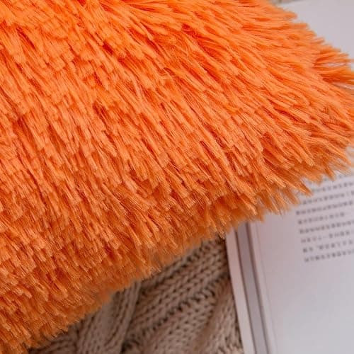 MIULEE Set of 2 Fall Luxury Faux Fur Throw Pillow Cover Deluxe Decorative Plush Pillow Case Cushion Cover Shell for Sofa Bedroom Car 18x18 Inch Orange Halloween thumbnail 4