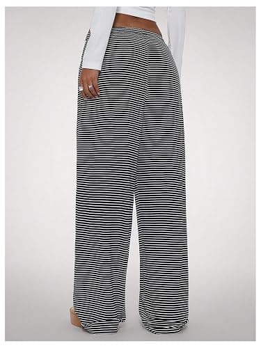 WDIRARA Women's Striped Drawstring Elastic Waist Pants Wide Leg Loose Lounge Pants thumbnail 2
