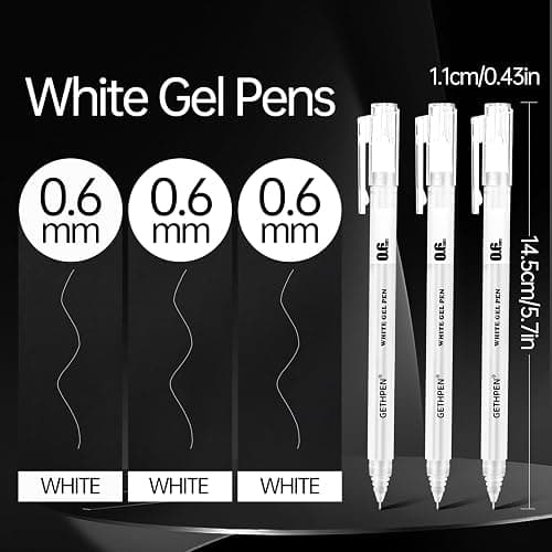 GETHPEN 0.6mm Fine Point White Gel Pens, 3-Pack for Artists Drawing, Sketching, Illustration, and Adult Coloring Books, Opaque White Ink for Black Paper, Bullet Journaling, and Card Making thumbnail 3