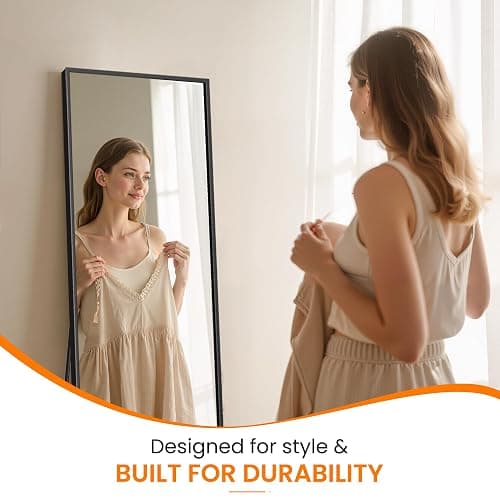 TRAHOME Full Length Mirror, Standing Large Floor Mirror with Aluminum Frame for Bedroom, Living Room, Bathroom(Black) thumbnail 5