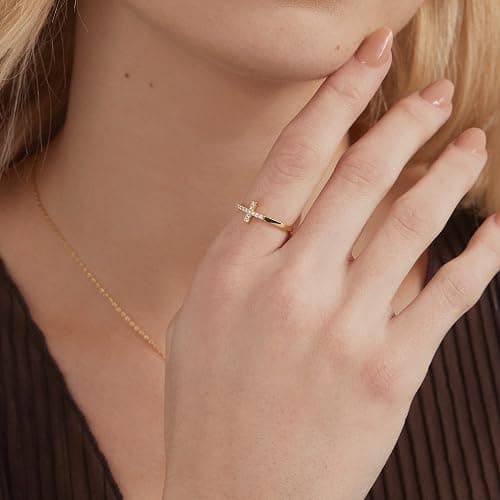 PAVOI 14K Gold Plated Cubic Zirconia Cross Ring for Women - Eternity Promise Ring for Her - Infinity Religious Wedding Band thumbnail 2