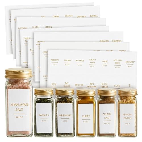 Talented Kitchen Spice Labels for Jars - 140-Pack, 1.25 x 2.5 in, Gold Matte Vinyl - Water-Resistant & Easy Peel & Stick - Kitchen & Pantry Organization - Spice Jar Labels Gold - Image 1