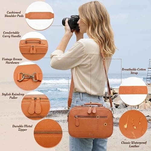Divvia Camera Sling Bag, Waterproof PU Leather Crossbody Camere Bag for Photographers, Small Shockproof Case with Removable Dividers for DSLR/SLR/Mirrorless, 4L Brown thumbnail 4