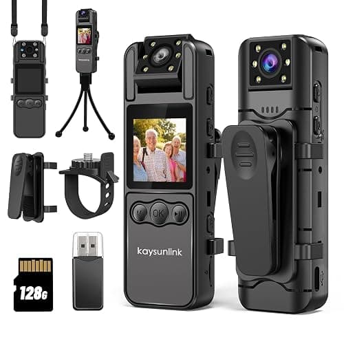 kaysunlink Body Camera with Audio and Video Recording 1080P FHD Mini Police Wearable Body Worn Cam Portable Small Personal Camcorder Sport Action Outdoor Video Recorder (128GB) - Image 1