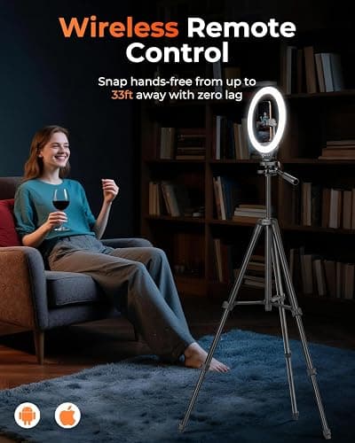 Sensyne 10'' Ring Light with 50'' Extendable Tripod Stand, LED Circle Lights with Phone Holder for Live Stream/Makeup/YouTube Video/TikTok, Compatible with All Phones thumbnail 2