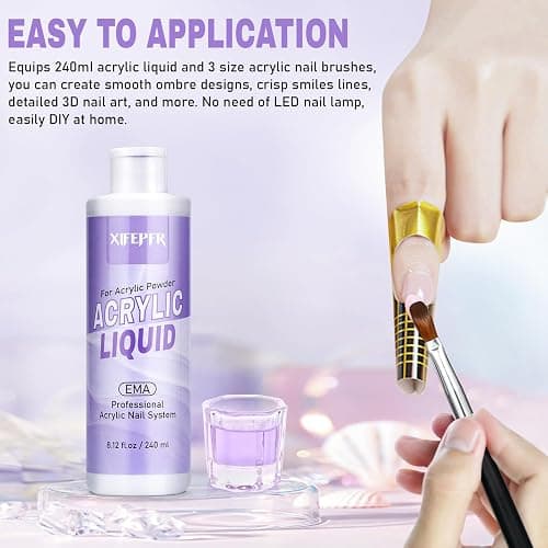 XIFEPFR Monomer Acrylic Nail Liquid 8.12fl.oz with 3 Size Acrylic Brushes for Acrylic Powder, MMA-Free Non-Yellowing EMA Monomer Liquid for Acrylic Nail Extension & Carving, DIY Home & Nail Salon Use thumbnail 3