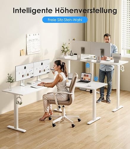 OffiGo L-förmig Höhenverstellbarer Schreibtisch, 160 x 120 cm Schreibtisch Höhenverstellbar Elektrisch, Eckschreibtisch Ergonomischer Steh-Sitz Tisch Computertisch, Weiß thumbnail 3