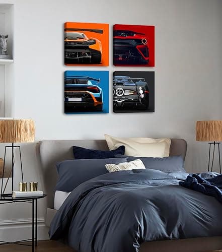 JiazuGo Modern Car Posters Decor Mens Room Wall Art Prints Classic Supercar Picture Paintings for Boys Room Cool Racing Sports Car Canvas Poster Decor Man Cave Car Room Bedroom Office with Frame thumbnail 4