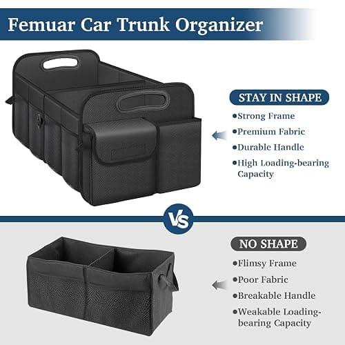 Femuar Car Trunk Organizer-Collapsible Car Storage for Suv/Jeep/Sedan | Large Capacity Waterproof Car Organization, Car Accessories for Women & Men, Tools, 600D Oxford,Black,2 Compartments thumbnail 2