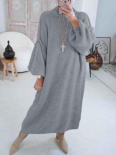 Saodimallsu Womens Oversized Sweater Dress Mock Neck Long Sleeve Casual Warm Chunky Knit Fall Winter Maxi Dresses thumbnail 2