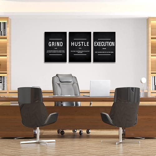 BWSPACE Motivational Wall Decor Grind Hustle Execution Wall Art Office Wall Decor Posters for Men 3 Pieces Framed Canvas Wall Prints Artwork Home Gym Bedroom Ready to Hang thumbnail 2
