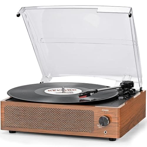 Seasonlife® Vinyl Record Player with Speakers,Retro Brown Vintage Turntable | All-in-one Beginner LP Players,Wooden Old-school Phonograph,Belt-Driven,3-Speed,BT Wireless Input,Headphone,AUX,RCA,Auto Stop - Image 1