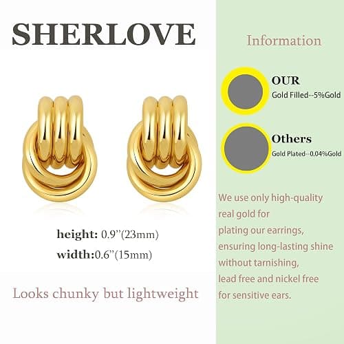 SHERLOVE Trendy Gold Plated Knot Earrings for Women Chunky Statement Drop Dangle Earrings Lightweight Hypoallergenic Fashion Accessories Gold Jewelry Gifts for Womens thumbnail 4