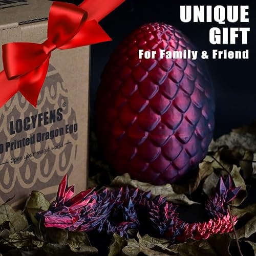 LOCYFENS 3D Printed Dragon Eggs with Dragon Inside, Articulated 3D Dragon Toys with 3D Dragon Eggs, Crystal Dragon Black Red thumbnail 6