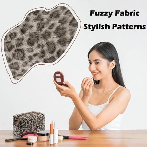Huhumy Brown Leopard Makeup Bag for Women, Fuzzy Cheetah Print Cosmetic Organizer, Stylish Faux Fur Bag Y2k, Fluffy, Travel Toiletry Pouch, Zipper Purse, Pencil Organizer Pouches thumbnail 4