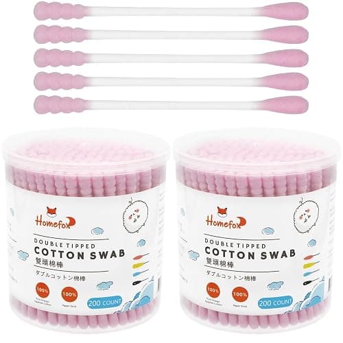 HOMEFOX Pink Cotton Swabs Spiral - 400 Count Organic Cotton Buds Double Side Tightly Wrapped Cotton Tips Paper Stick Soft Gentle Lint-Free Cruelty-Free, Round & Spiral (Pink) - Image 1