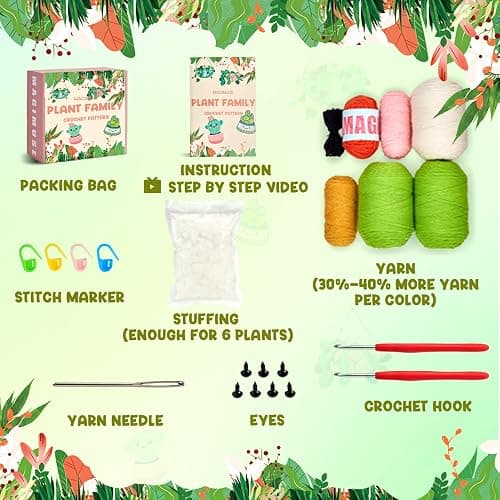 MAGIMUSE Crochet Kit for Beginners, Crochet Starter Kits, Amigurumi Craft Knitting Crocheting Kits with Step-by-Step Video Tutorials, 6 Pack Hanging Potted Plants Family(40%+ Yarn thumbnail 3