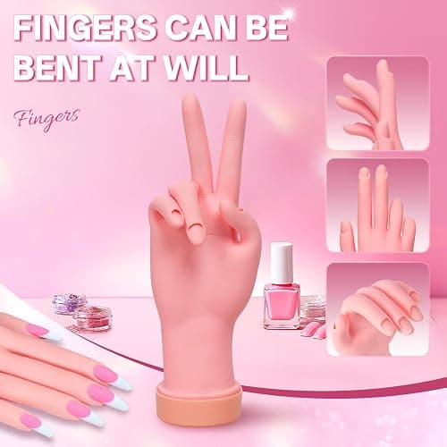 Buqikma Flexible Practice Nail Fake Silicone Hand Model for Acrylic Nails | Mannequin Hand for Nails, Fake Manicure Hand Manikin hand to practice nails on for Nail Practicing nail Tip art beginner thumbnail 5