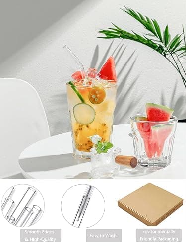 Glass Straws Drinking Reusable 20 Pack,Size 8.5''x10MM, 8.5’’x8MM and 6''x10MM,Glass Straws Shatter Resistant Including 12 Straight and 4 Bent with 4 Brushes, Reusable Glass Straw for Cocktail,Juice thumbnail 5