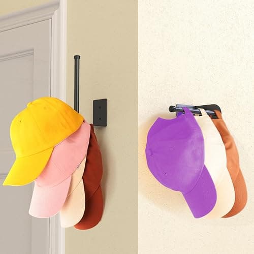 Durmmur 2 Pack Hat Racks for Baseball Caps, Stainless Steel Hat Organizer for Baseball Cap, Hat Holder Storage Organizer, Hat Hanger Strong Adhesive/Wall Drilled for Door, Bedroom, Closet(Black 6 in) thumbnail 2