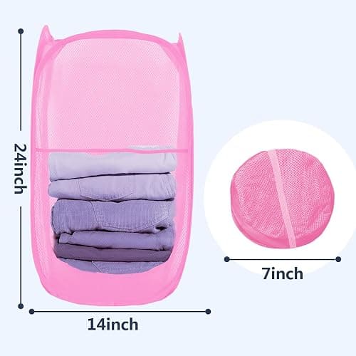 LXLOVESM Pop Up Laundry Hamper, Mesh Laundry Basket Collapsible, Foldable Hamper for Travel and Storage (Pink) thumbnail 2