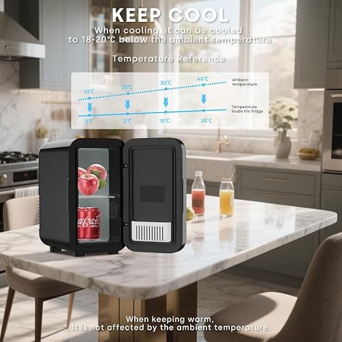 Enventor Mini Fridge 6 Litre/ 8 Can, AC+12V DC Power, Portable Cooler & Warmer, Small Fridge for Bedrooms, Car, Skincare, Fruit and Drinks, Black thumbnail 4