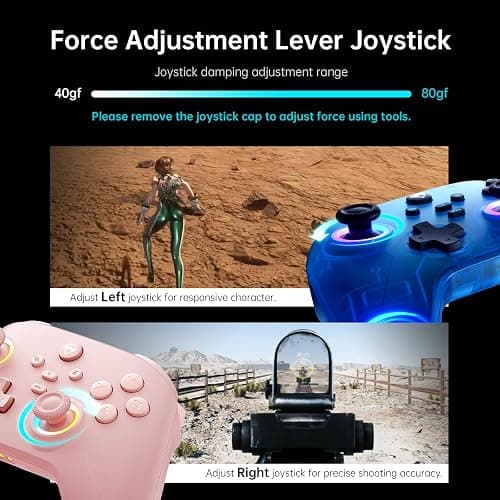 Machenike G3V2 Bluetooth Controller for Pc/Switch/Ios/Android, Hall Effect Joysticks, RGB Lighting Gaming Controller,2 Programmable Buttons,1000mah Battery With Charging Station, Pink thumbnail 8