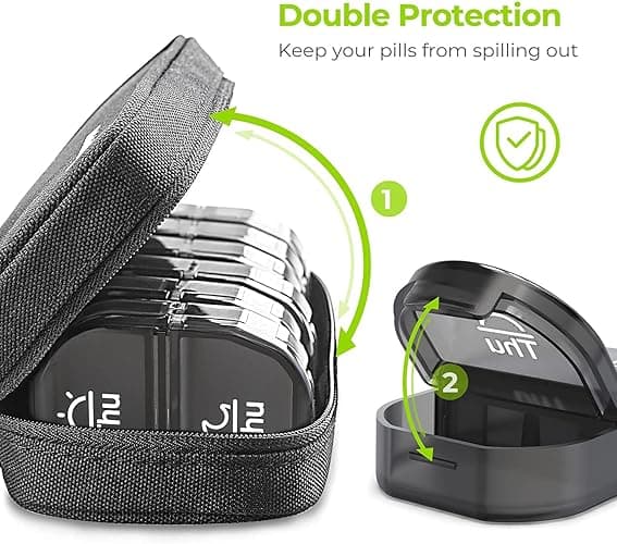 AUVON Canvas Bag Pill Boxes 7 Day 2 Times a Day, Large AM/PM Pill Box Organiser with Portable Zipper Cloth Bag for Holding Supplements, Vitamins and Fish Oils (Black) thumbnail 5